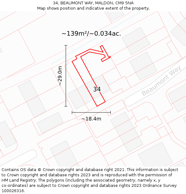 34, BEAUMONT WAY, MALDON, CM9 5NA: Plot and title map