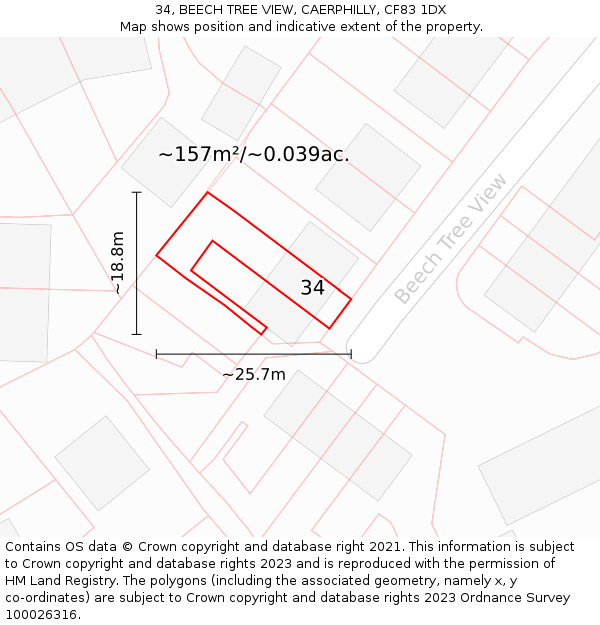 34, BEECH TREE VIEW, CAERPHILLY, CF83 1DX: Plot and title map