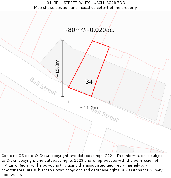 34, BELL STREET, WHITCHURCH, RG28 7DD: Plot and title map