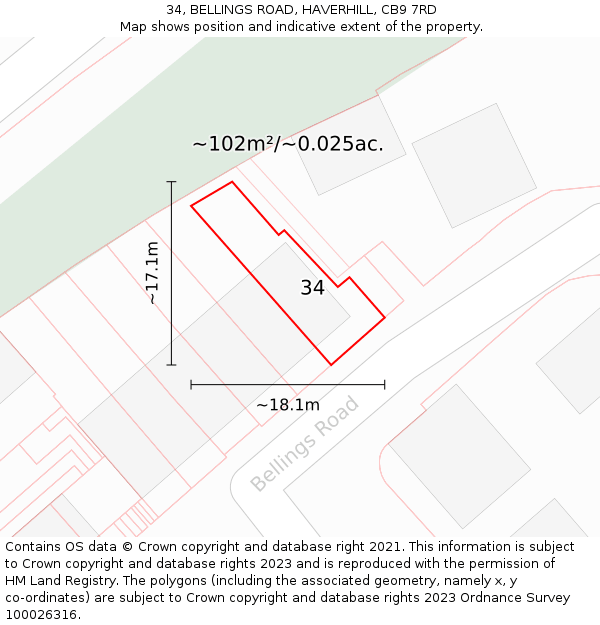 34, BELLINGS ROAD, HAVERHILL, CB9 7RD: Plot and title map