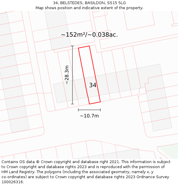 34, BELSTEDES, BASILDON, SS15 5LG: Plot and title map