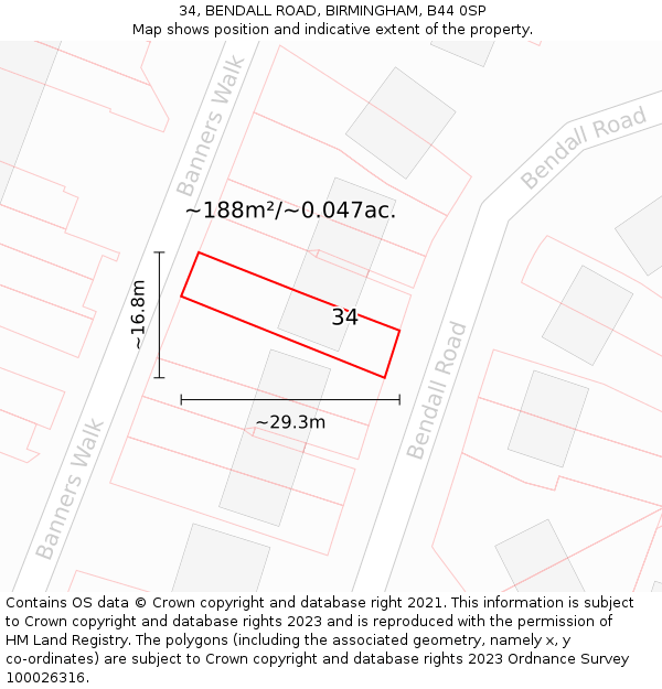 34, BENDALL ROAD, BIRMINGHAM, B44 0SP: Plot and title map