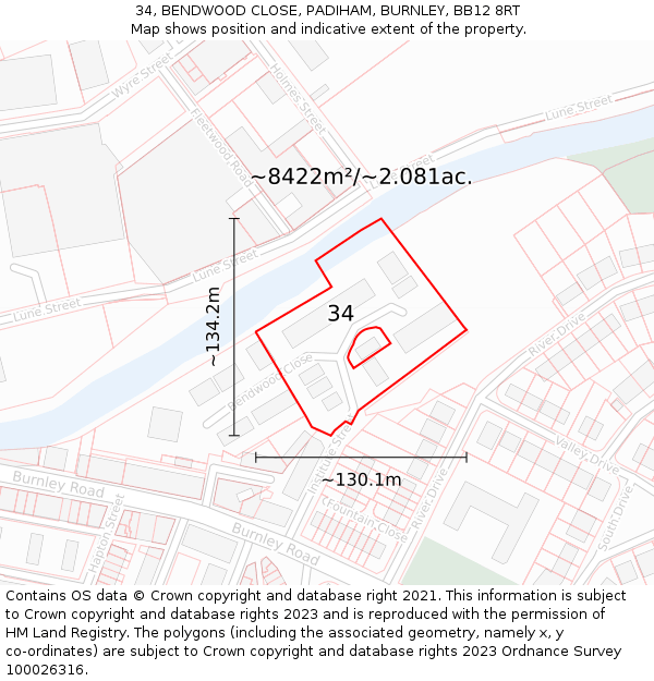 34, BENDWOOD CLOSE, PADIHAM, BURNLEY, BB12 8RT: Plot and title map
