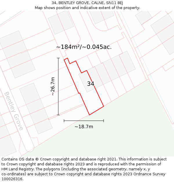34, BENTLEY GROVE, CALNE, SN11 8EJ: Plot and title map