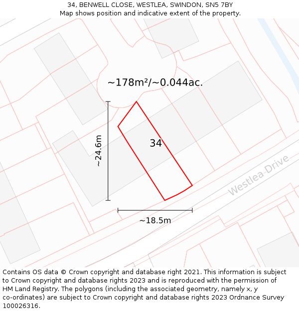 34, BENWELL CLOSE, WESTLEA, SWINDON, SN5 7BY: Plot and title map