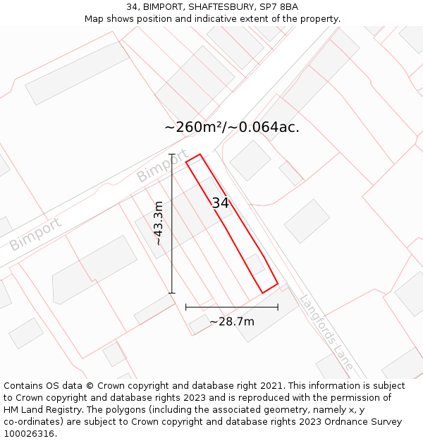 34, BIMPORT, SHAFTESBURY, SP7 8BA: Plot and title map