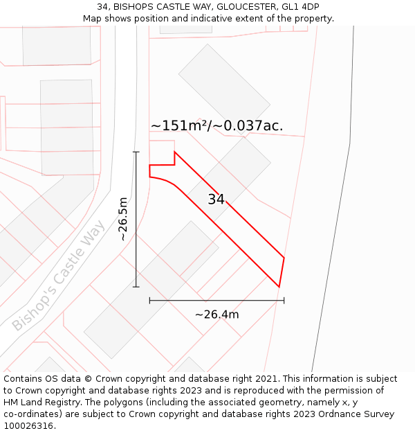 34, BISHOPS CASTLE WAY, GLOUCESTER, GL1 4DP: Plot and title map