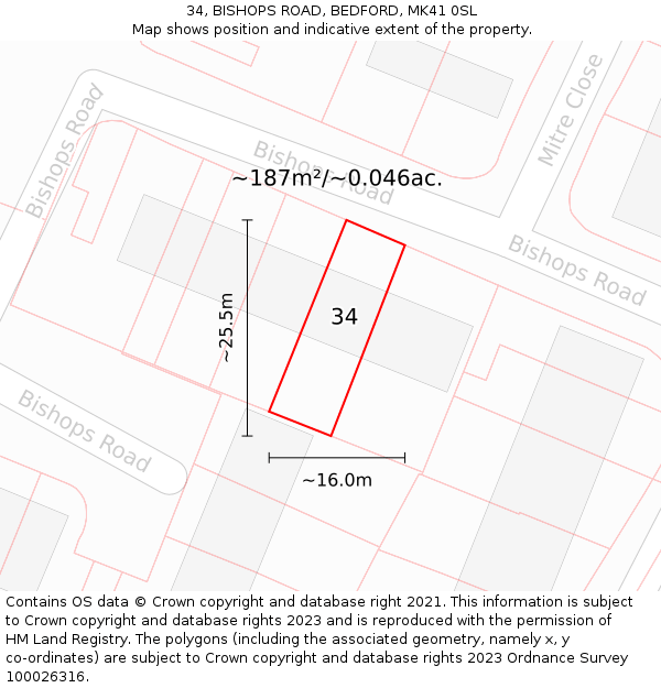34, BISHOPS ROAD, BEDFORD, MK41 0SL: Plot and title map