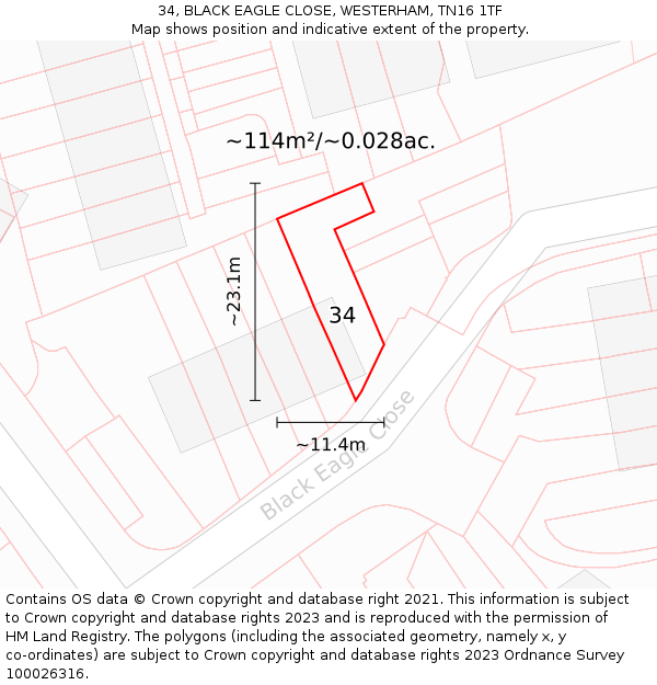 34, BLACK EAGLE CLOSE, WESTERHAM, TN16 1TF: Plot and title map