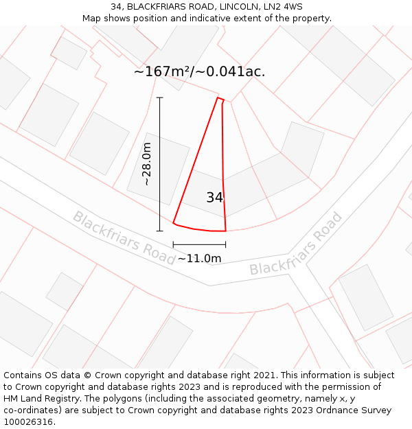 34, BLACKFRIARS ROAD, LINCOLN, LN2 4WS: Plot and title map