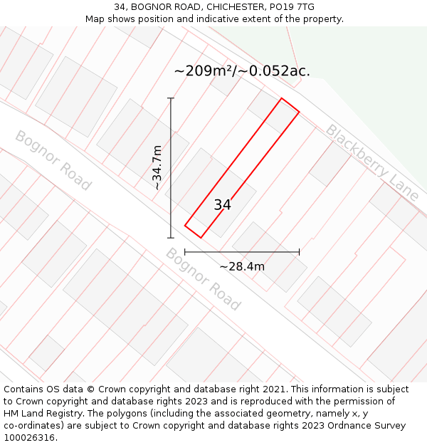 34, BOGNOR ROAD, CHICHESTER, PO19 7TG: Plot and title map