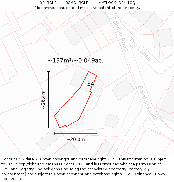 34, BOLEHILL ROAD, BOLEHILL, MATLOCK, DE4 4GQ: Plot and title map