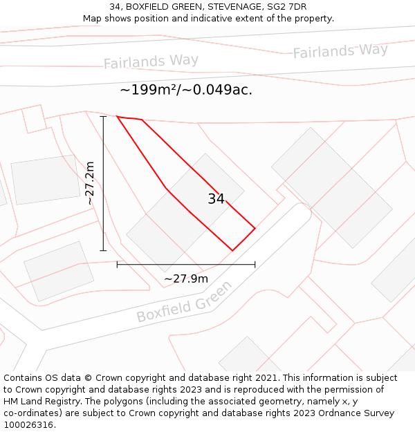 34, BOXFIELD GREEN, STEVENAGE, SG2 7DR: Plot and title map