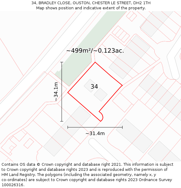 34, BRADLEY CLOSE, OUSTON, CHESTER LE STREET, DH2 1TH: Plot and title map