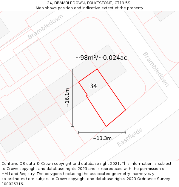 34, BRAMBLEDOWN, FOLKESTONE, CT19 5SL: Plot and title map