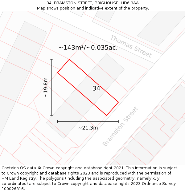 34, BRAMSTON STREET, BRIGHOUSE, HD6 3AA: Plot and title map