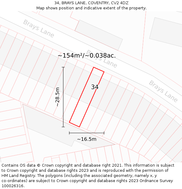 34, BRAYS LANE, COVENTRY, CV2 4DZ: Plot and title map