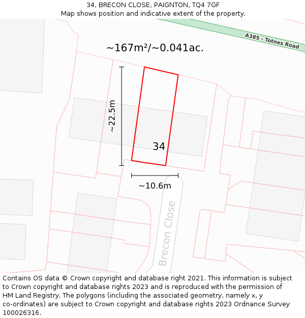 34, BRECON CLOSE, PAIGNTON, TQ4 7GF: Plot and title map