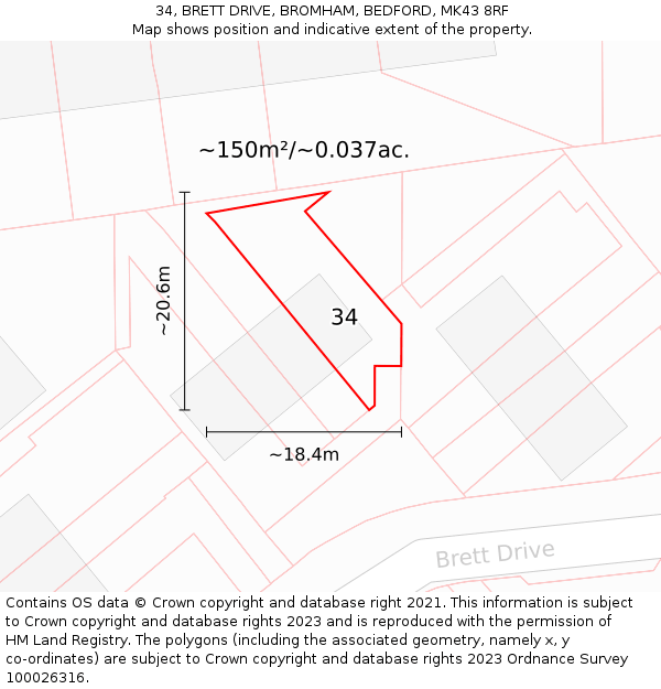 34, BRETT DRIVE, BROMHAM, BEDFORD, MK43 8RF: Plot and title map
