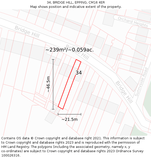 34, BRIDGE HILL, EPPING, CM16 4ER: Plot and title map
