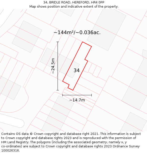 34, BRIDLE ROAD, HEREFORD, HR4 0PP: Plot and title map