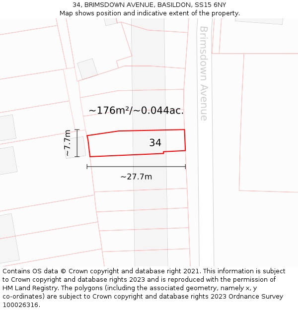 34, BRIMSDOWN AVENUE, BASILDON, SS15 6NY: Plot and title map