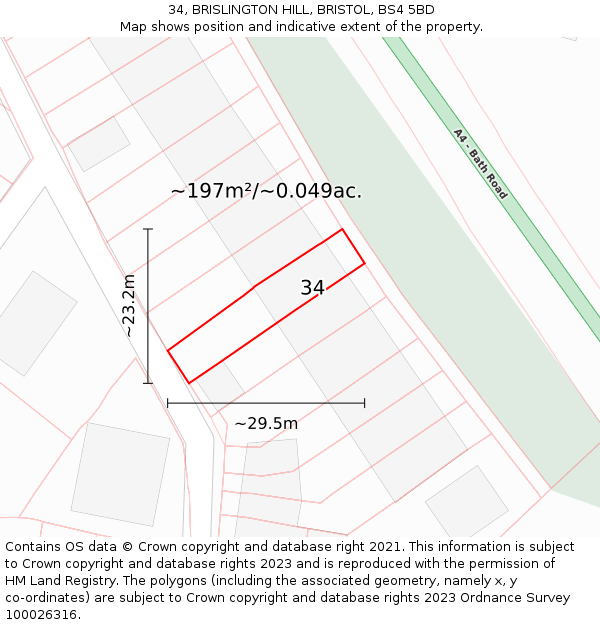 34, BRISLINGTON HILL, BRISTOL, BS4 5BD: Plot and title map