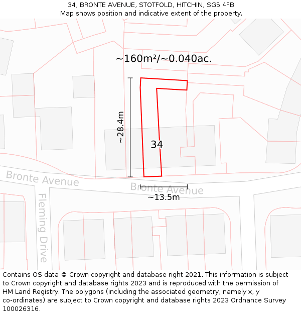 34, BRONTE AVENUE, STOTFOLD, HITCHIN, SG5 4FB: Plot and title map