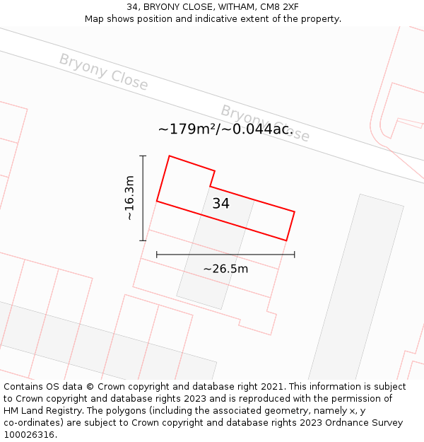 34, BRYONY CLOSE, WITHAM, CM8 2XF: Plot and title map