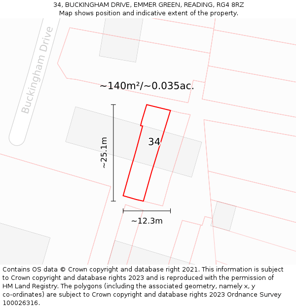 34, BUCKINGHAM DRIVE, EMMER GREEN, READING, RG4 8RZ: Plot and title map