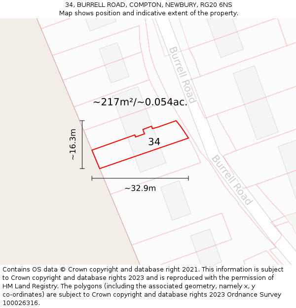 34, BURRELL ROAD, COMPTON, NEWBURY, RG20 6NS: Plot and title map