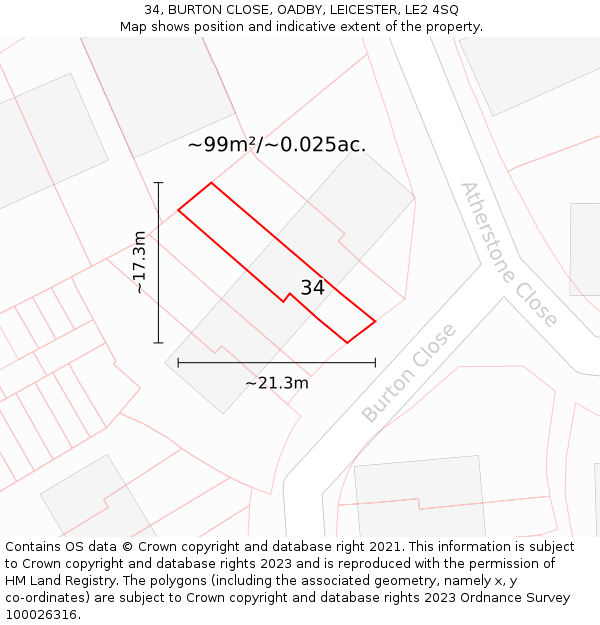 34, BURTON CLOSE, OADBY, LEICESTER, LE2 4SQ: Plot and title map