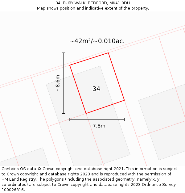 34, BURY WALK, BEDFORD, MK41 0DU: Plot and title map