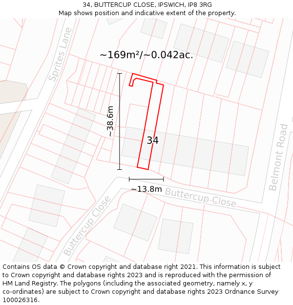 34, BUTTERCUP CLOSE, IPSWICH, IP8 3RG: Plot and title map
