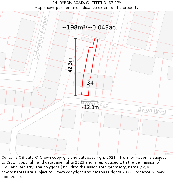 34, BYRON ROAD, SHEFFIELD, S7 1RY: Plot and title map