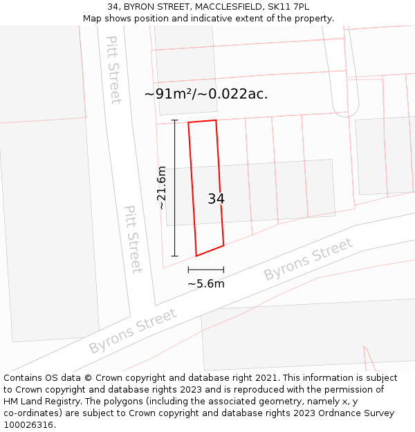 34, BYRON STREET, MACCLESFIELD, SK11 7PL: Plot and title map