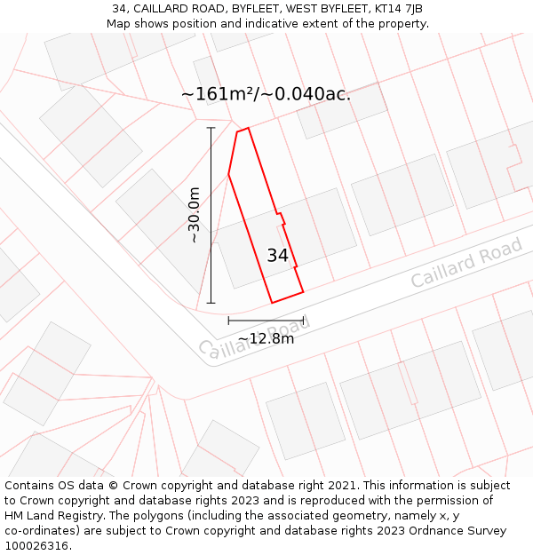 34, CAILLARD ROAD, BYFLEET, WEST BYFLEET, KT14 7JB: Plot and title map