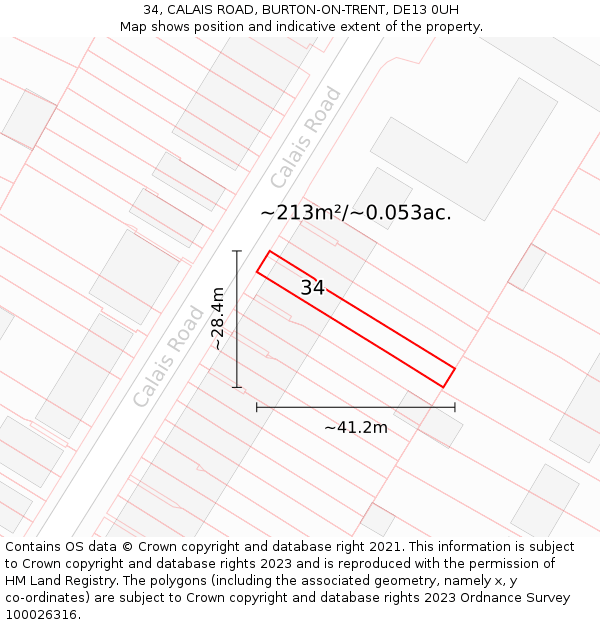34, CALAIS ROAD, BURTON-ON-TRENT, DE13 0UH: Plot and title map