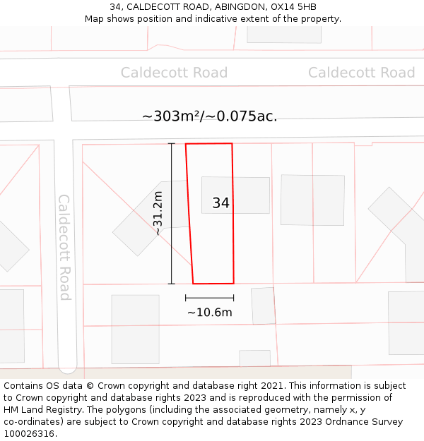 34, CALDECOTT ROAD, ABINGDON, OX14 5HB: Plot and title map