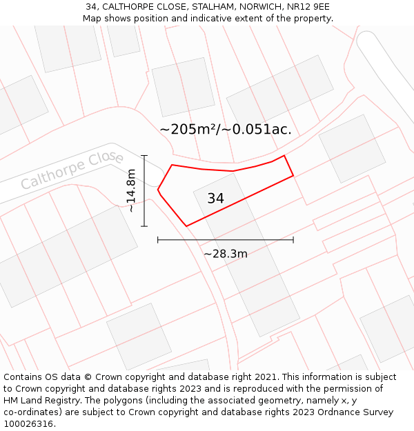 34, CALTHORPE CLOSE, STALHAM, NORWICH, NR12 9EE: Plot and title map