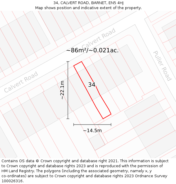 34, CALVERT ROAD, BARNET, EN5 4HJ: Plot and title map