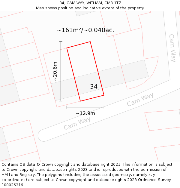 34, CAM WAY, WITHAM, CM8 1TZ: Plot and title map