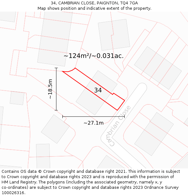34, CAMBRIAN CLOSE, PAIGNTON, TQ4 7GA: Plot and title map