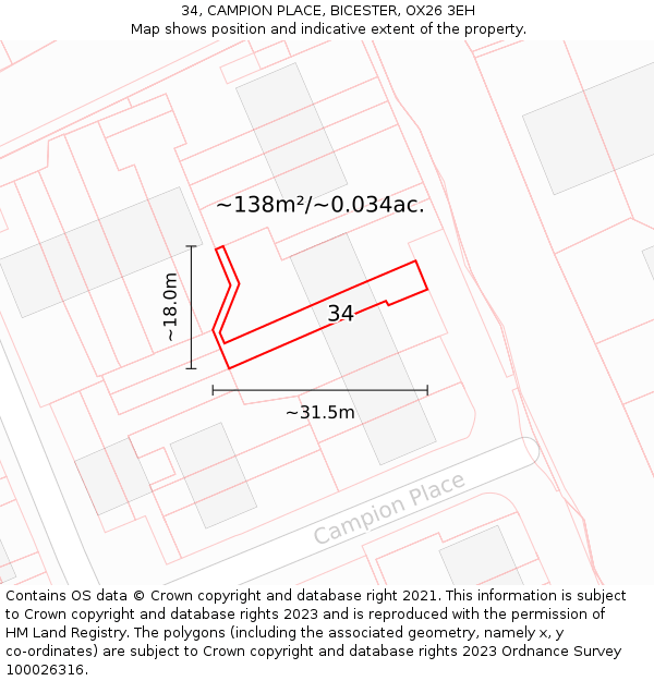 34, CAMPION PLACE, BICESTER, OX26 3EH: Plot and title map