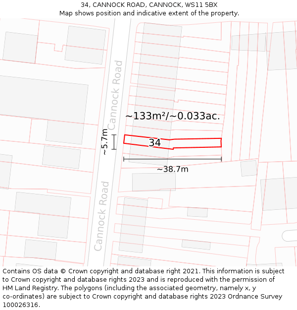 34, CANNOCK ROAD, CANNOCK, WS11 5BX: Plot and title map
