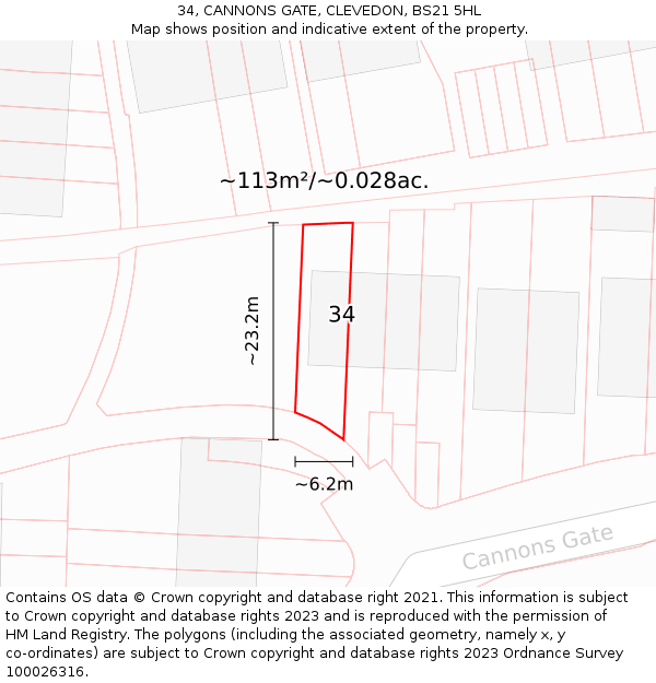 34, CANNONS GATE, CLEVEDON, BS21 5HL: Plot and title map