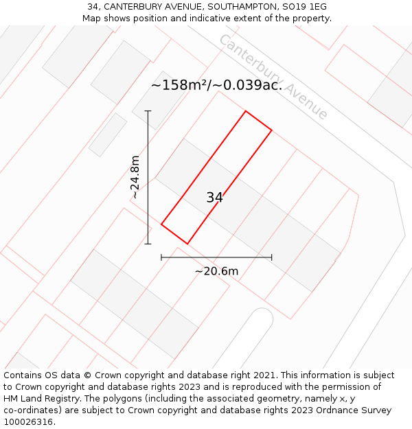 34, CANTERBURY AVENUE, SOUTHAMPTON, SO19 1EG: Plot and title map