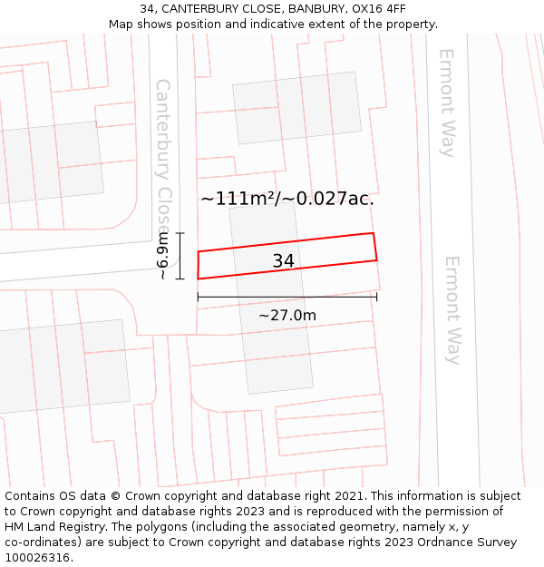 34, CANTERBURY CLOSE, BANBURY, OX16 4FF: Plot and title map