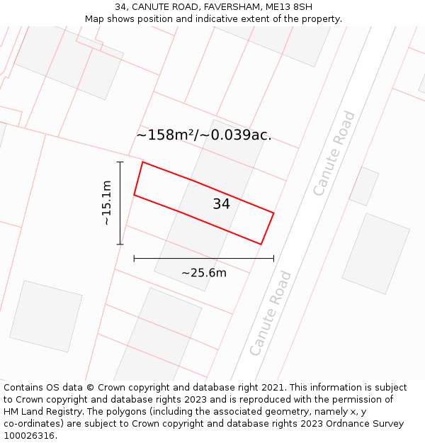 34, CANUTE ROAD, FAVERSHAM, ME13 8SH: Plot and title map