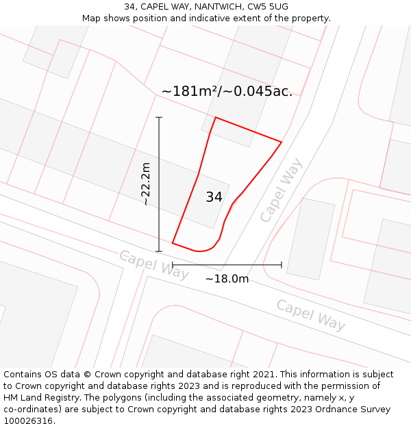 34, CAPEL WAY, NANTWICH, CW5 5UG: Plot and title map